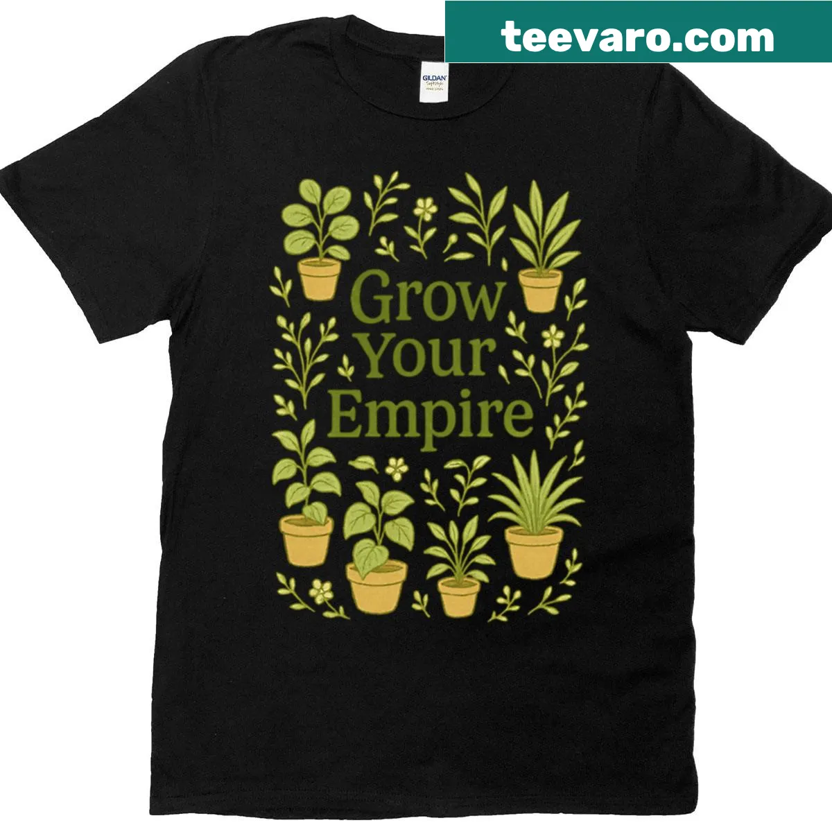 Botanical design of 'Queen Of The Plant Empire' on a t-shirt — on a men's t-shirt