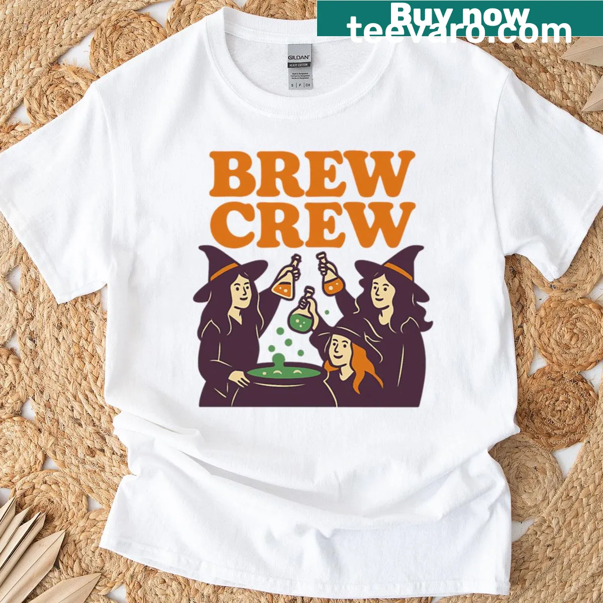 Funny Halloween T-shirt with a witch cauldron design. — on a men's t-shirt