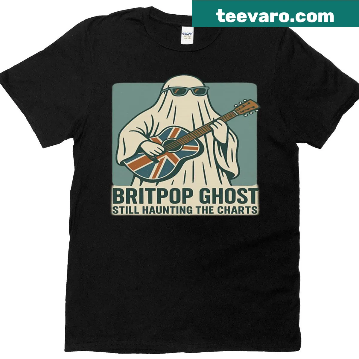 Retro 90s Britpop ghost graphic on oversized tee — on a men's t-shirt