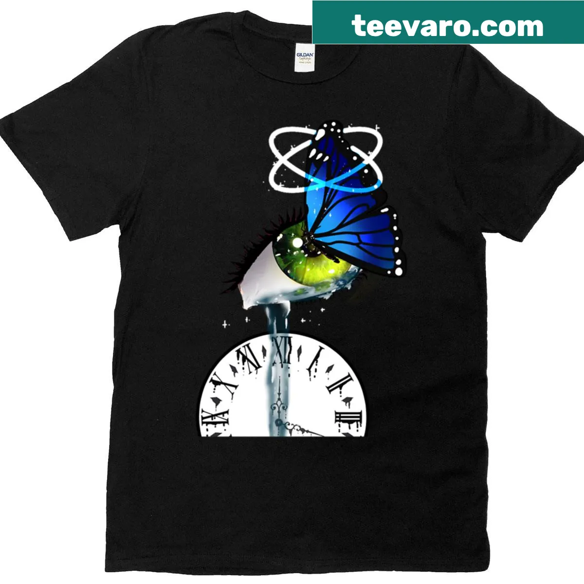 Butterfly design with an eye in the center on a t-shirt — on a men's t-shirt