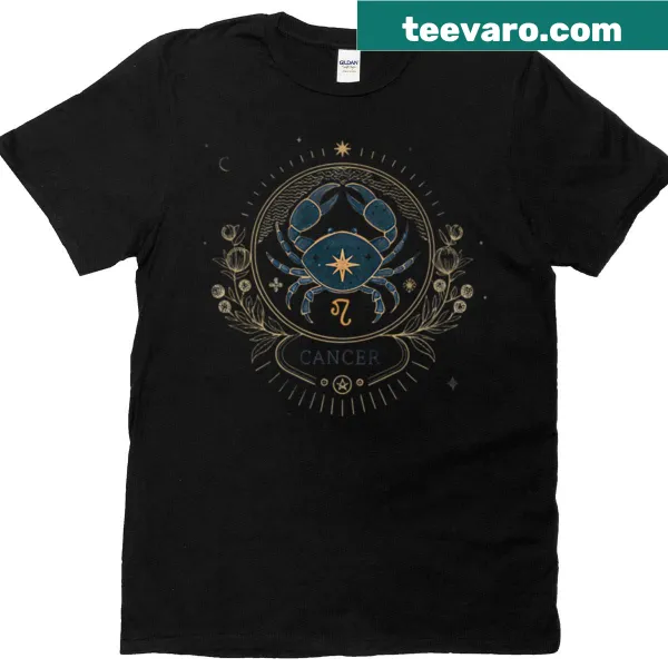 Illustration of Cancer Zodiac with lucky symbols on T-shirt