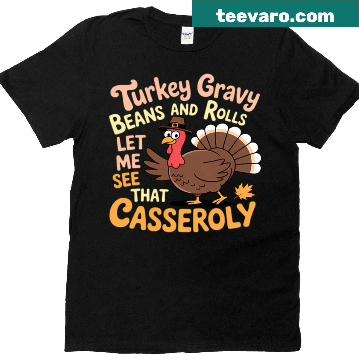 Humorous cartoon chicken for Thanksgiving t-shirt — on a men's t-shirt