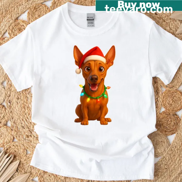 Pharaoh Hound illustration with Christmas decorations on a t-shirt
