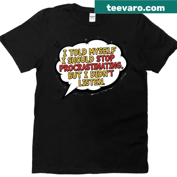 Oversized T-shirt with procrastination speech bubble comic graphic