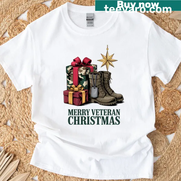 Veteran Christmas t-shirt with army boots graphic