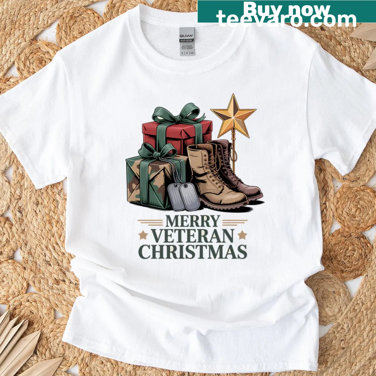 Heartfelt Christmas t-shirt honoring veterans with festive graphic — on a men's t-shirt