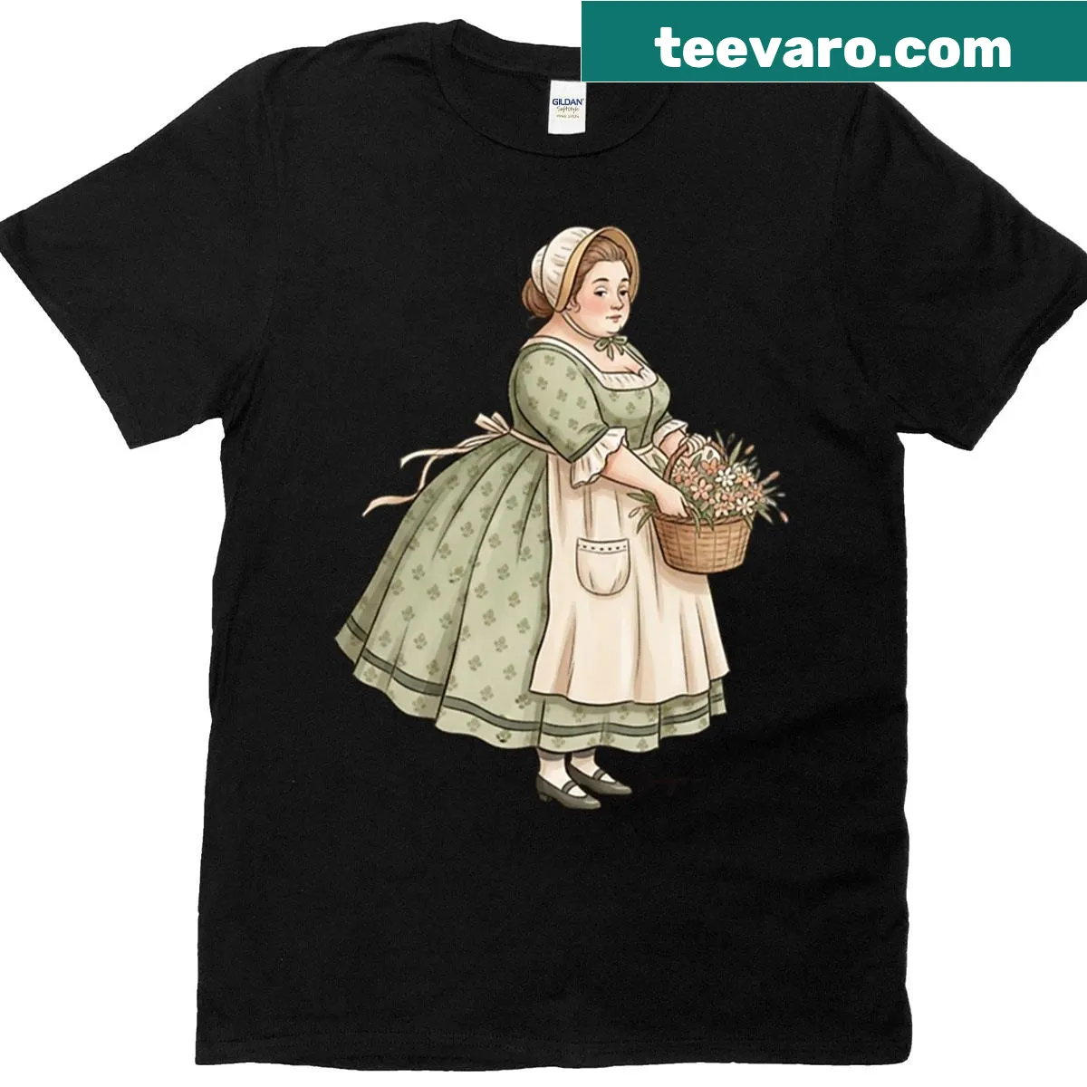 Oversized t-shirt depicting a woman gathering wildflowers in nature — on a men's t-shirt