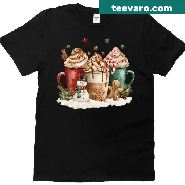 Oversized t-shirt with gingerbread mug and hot cocoa graphic for Christmas