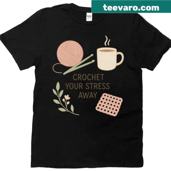 Typography design promoting crochet on a cozy t-shirt