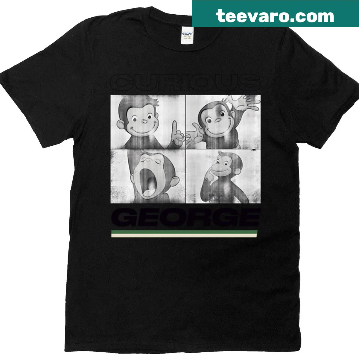 Vintage Curious George t-shirt featuring a nostalgic photo of George — on a men's t-shirt