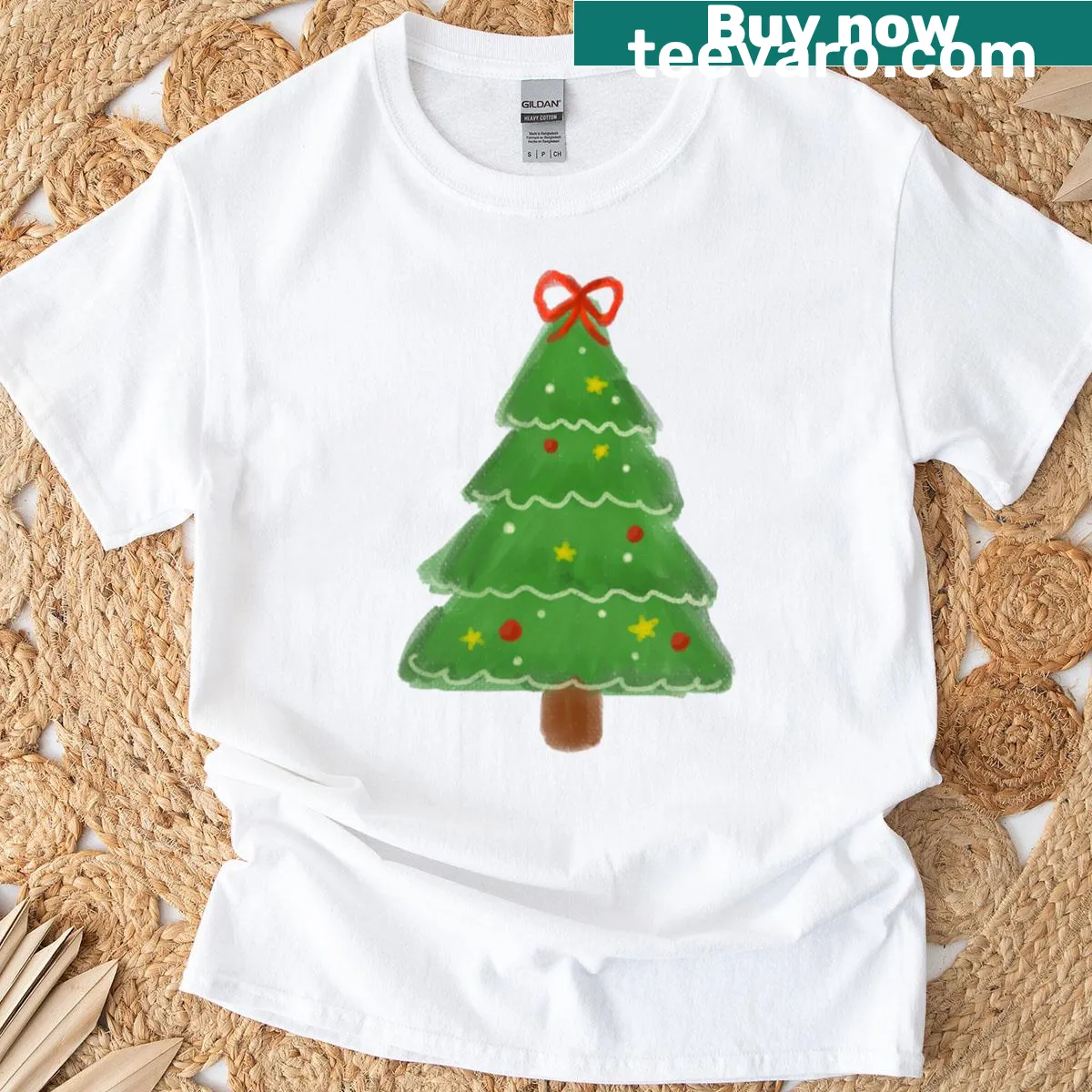 Cute Christmas Tree T-shirt with whimsical tree design — on a men's t-shirt