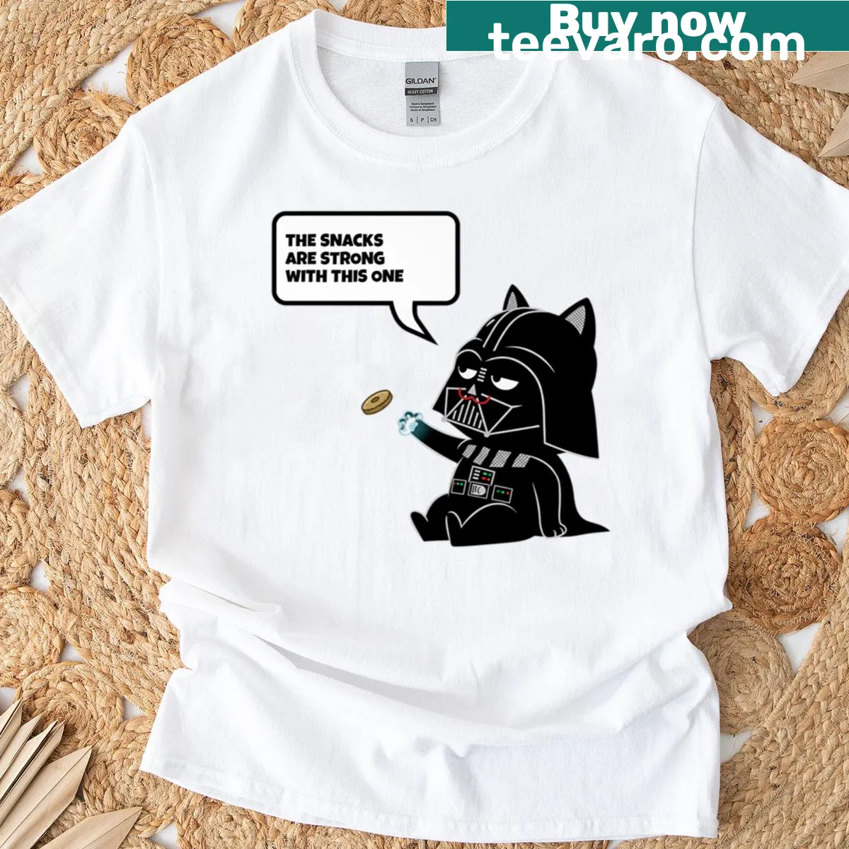 Cartoon Darth Vader cat graphic T-shirt — on a men's t-shirt
