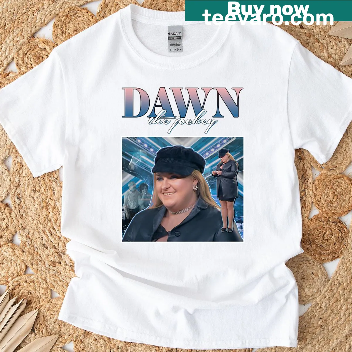 Graphic of a jockey riding a horse with bold text 'Dawn The Jockey' — on a men's t-shirt