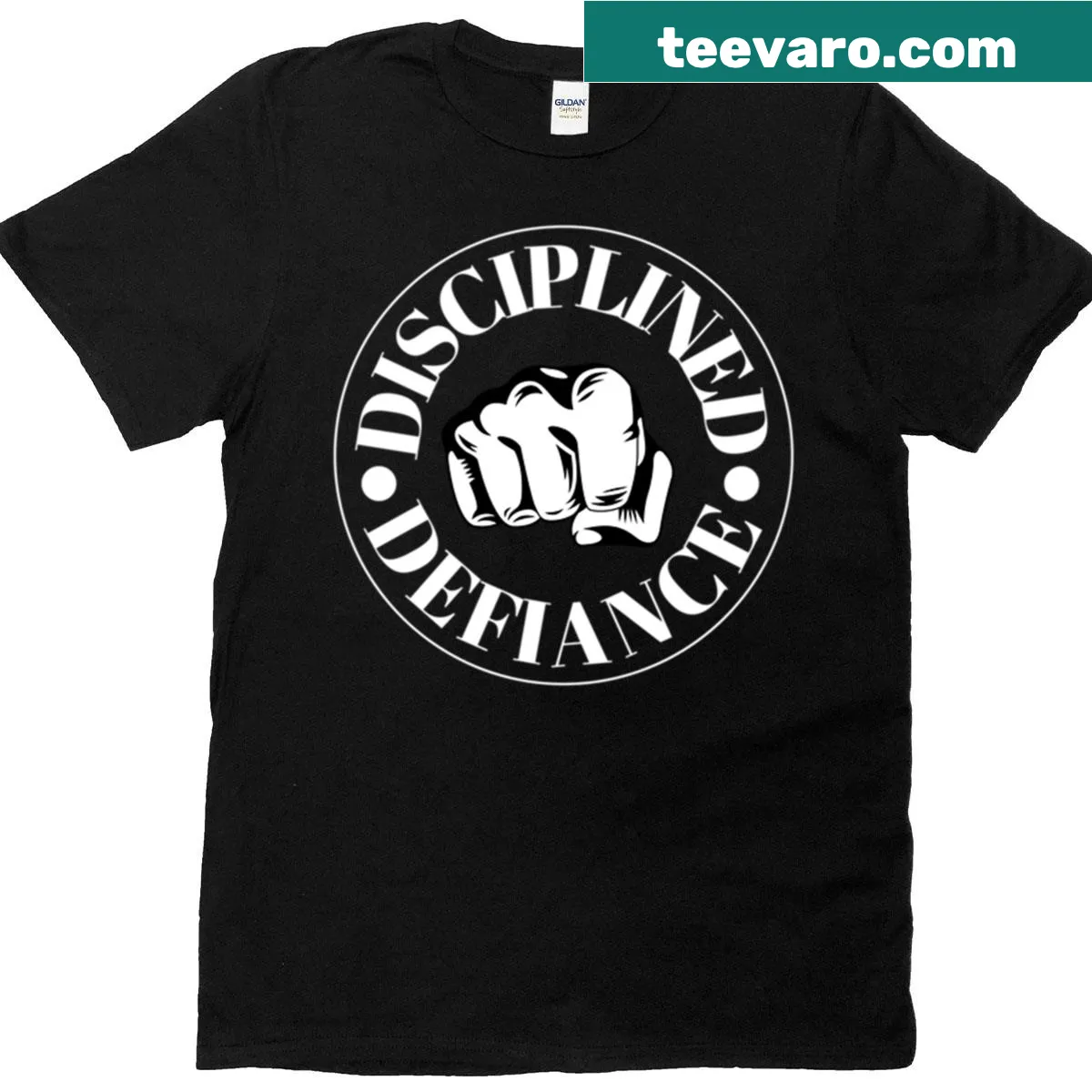 T-shirt featuring bold typography with the phrase Disciplined Defiance. — on a men's t-shirt