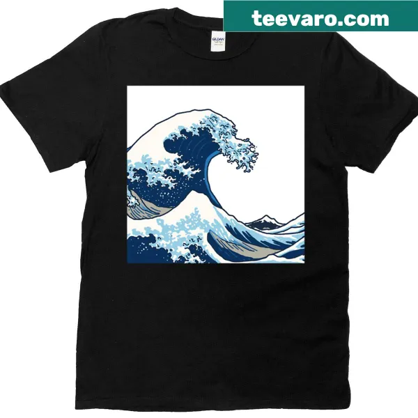 Dynamic ocean wave art illustration on a T-shirt