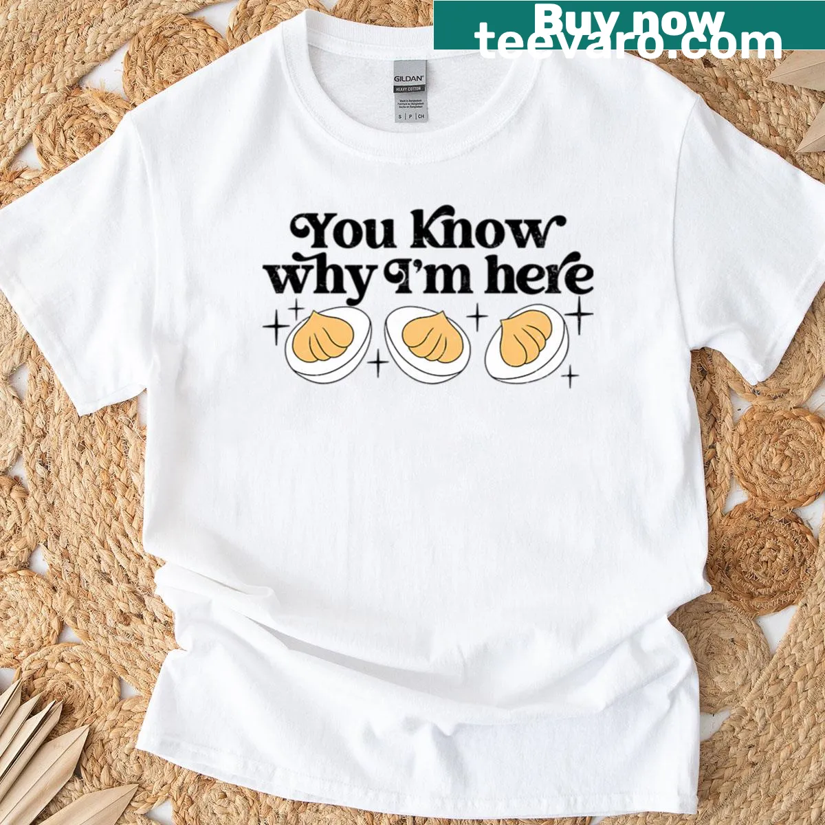 Vintage humor Easter T-shirt with egg meme quote — on a men's t-shirt