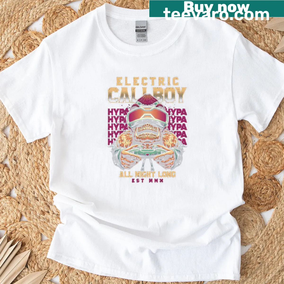 Illustrative Electric Callboy band T-shirt — on a men's t-shirt