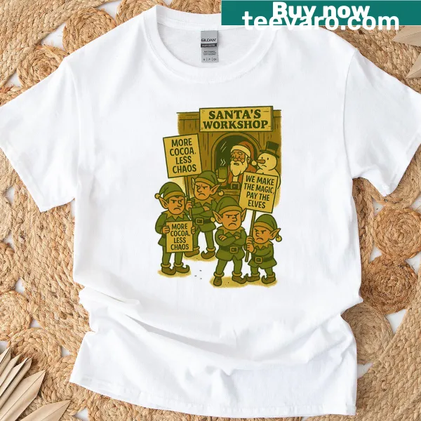 Elf protest graphic t-shirt for Christmas with humorous slogan
