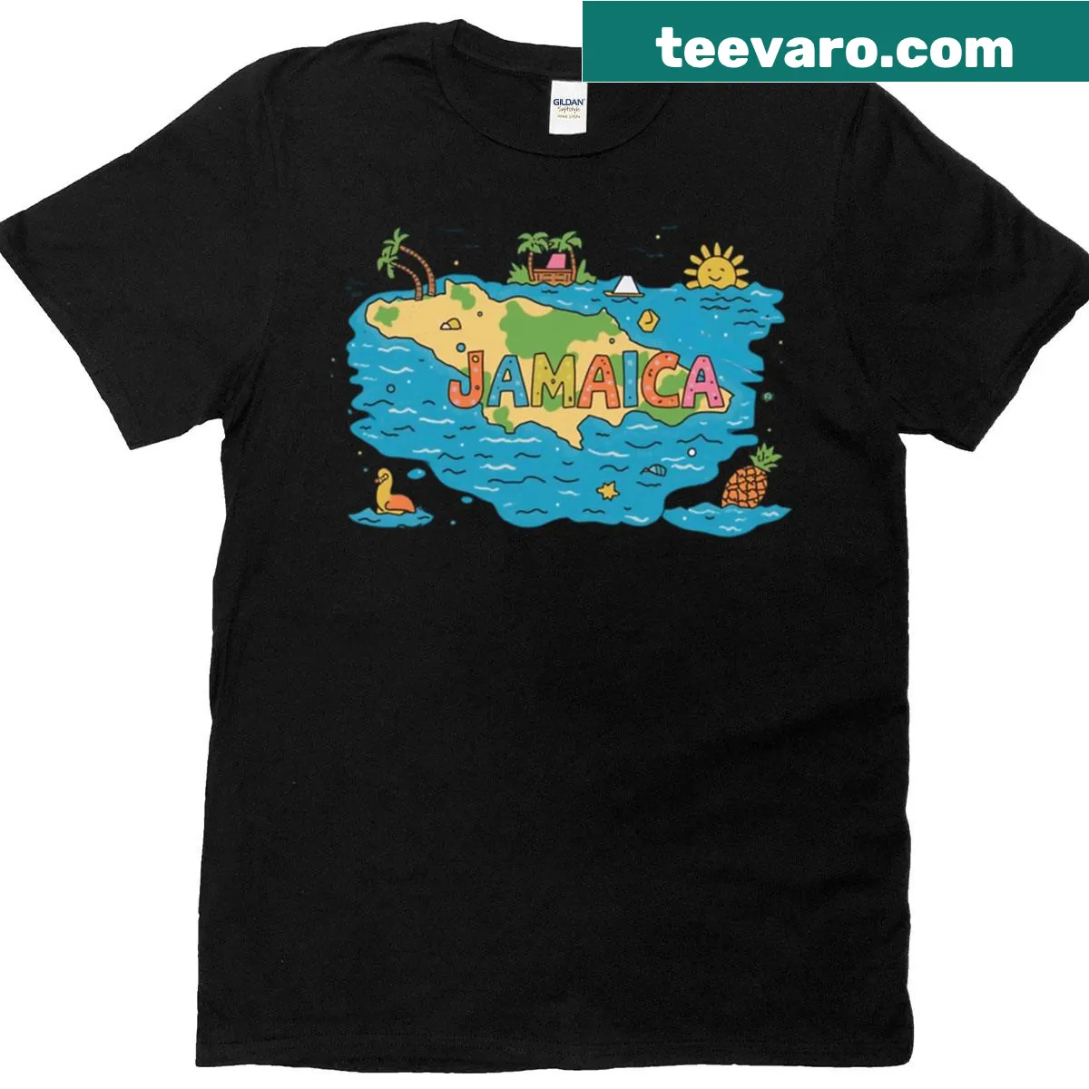 T-shirt featuring charming imagery for tropical escapes to Jamaica — on a men's t-shirt