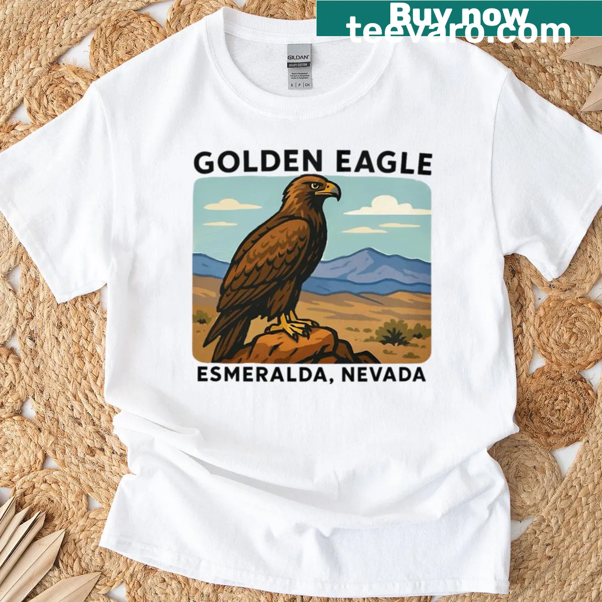 Oversized T-shirt featuring a golden eagle design — on a men's t-shirt