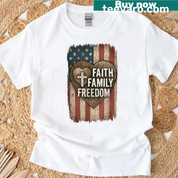 Christian cross combined with USA flag design T-shirt