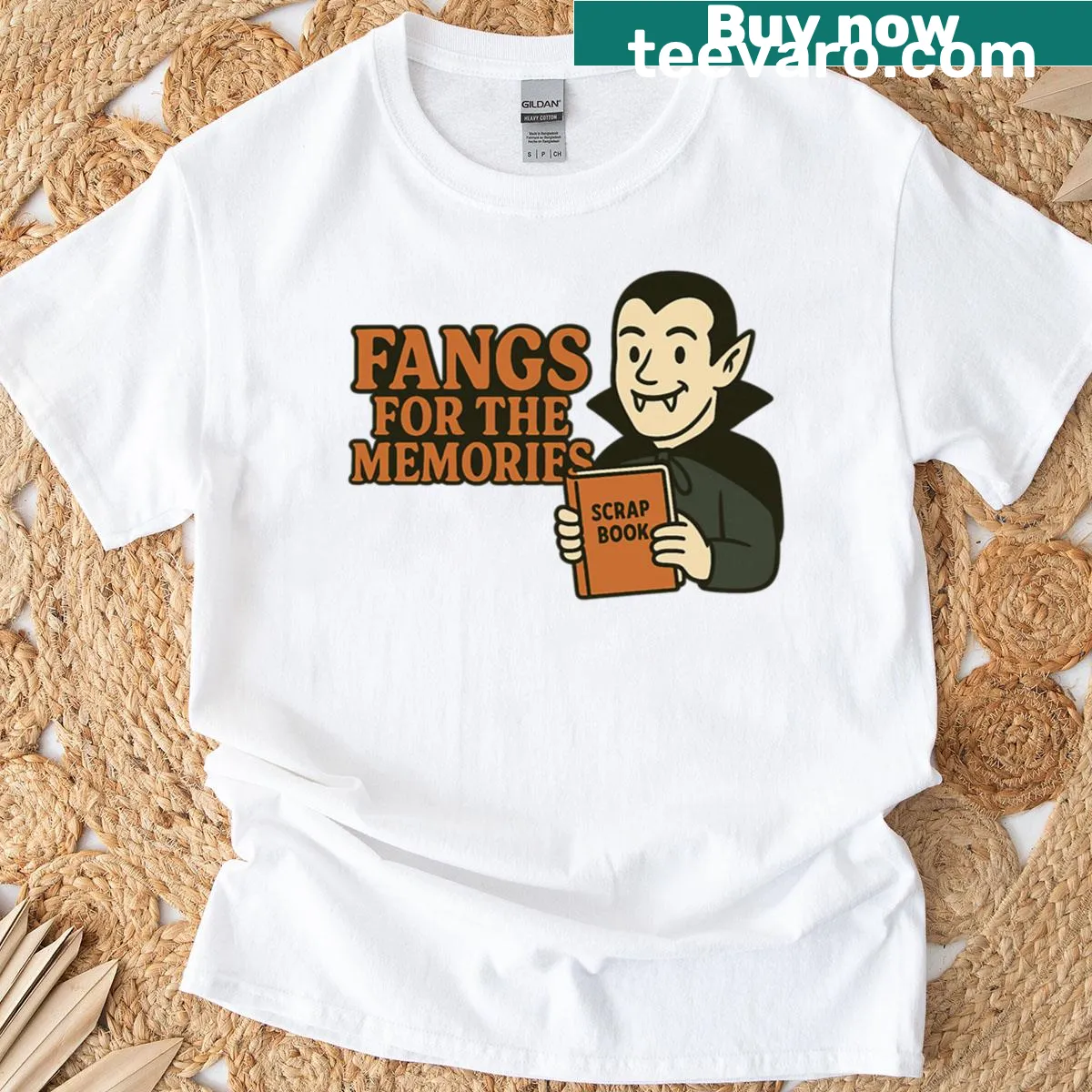 Funny Halloween T-shirt with the text Fangs For The Memories — on a men's t-shirt