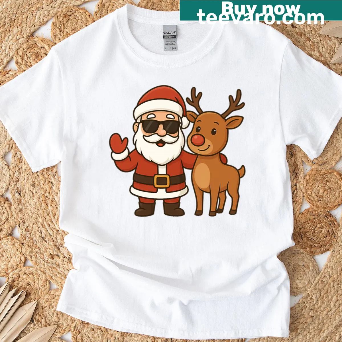 T-shirt with Father Christmas and Rudolph illustration — on a men's t-shirt