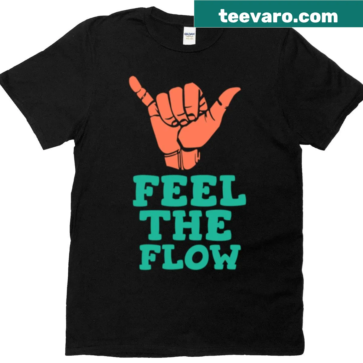 Minimalist t-shirt with the text 'Feel The Flow' in stylish typography — on a men's t-shirt