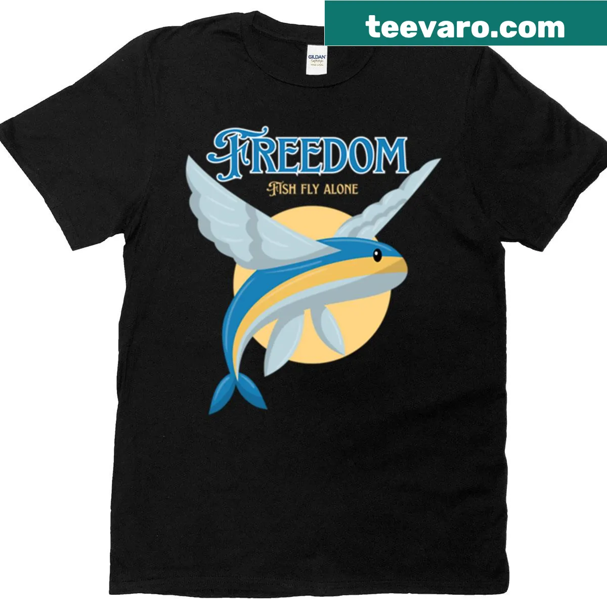 Whimsical Flying Fish illustrated T-shirt for nature lovers — on a men's t-shirt