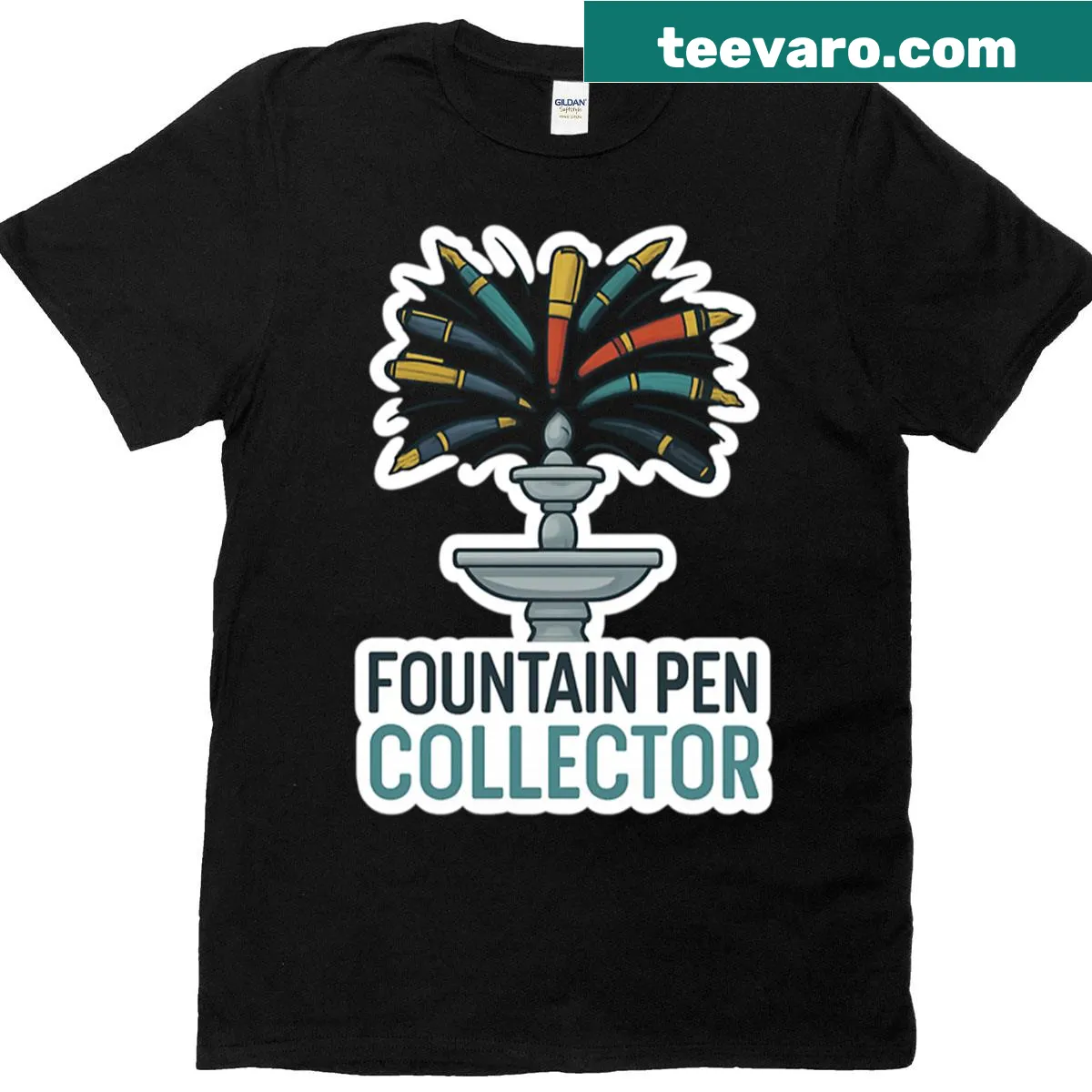 Whimsical fountain pen and ink design on T-shirt — on a men's t-shirt