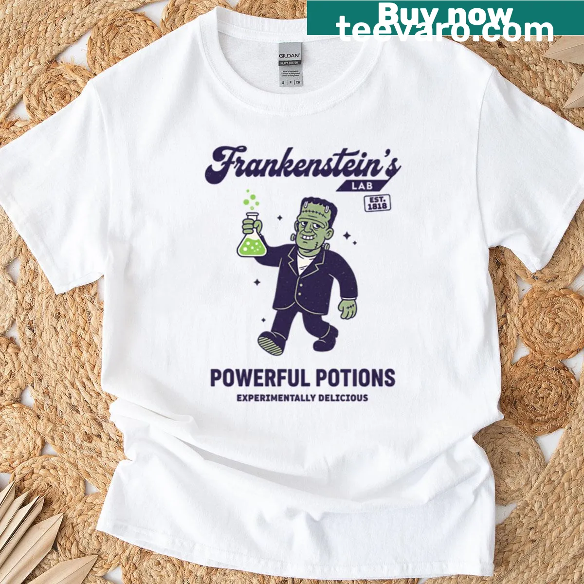 Frankenstein's potions lab t-shirt with experimental design — on a men's t-shirt