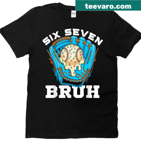 Funny baseball coach T-shirt with '67 Bruh' graphic.
