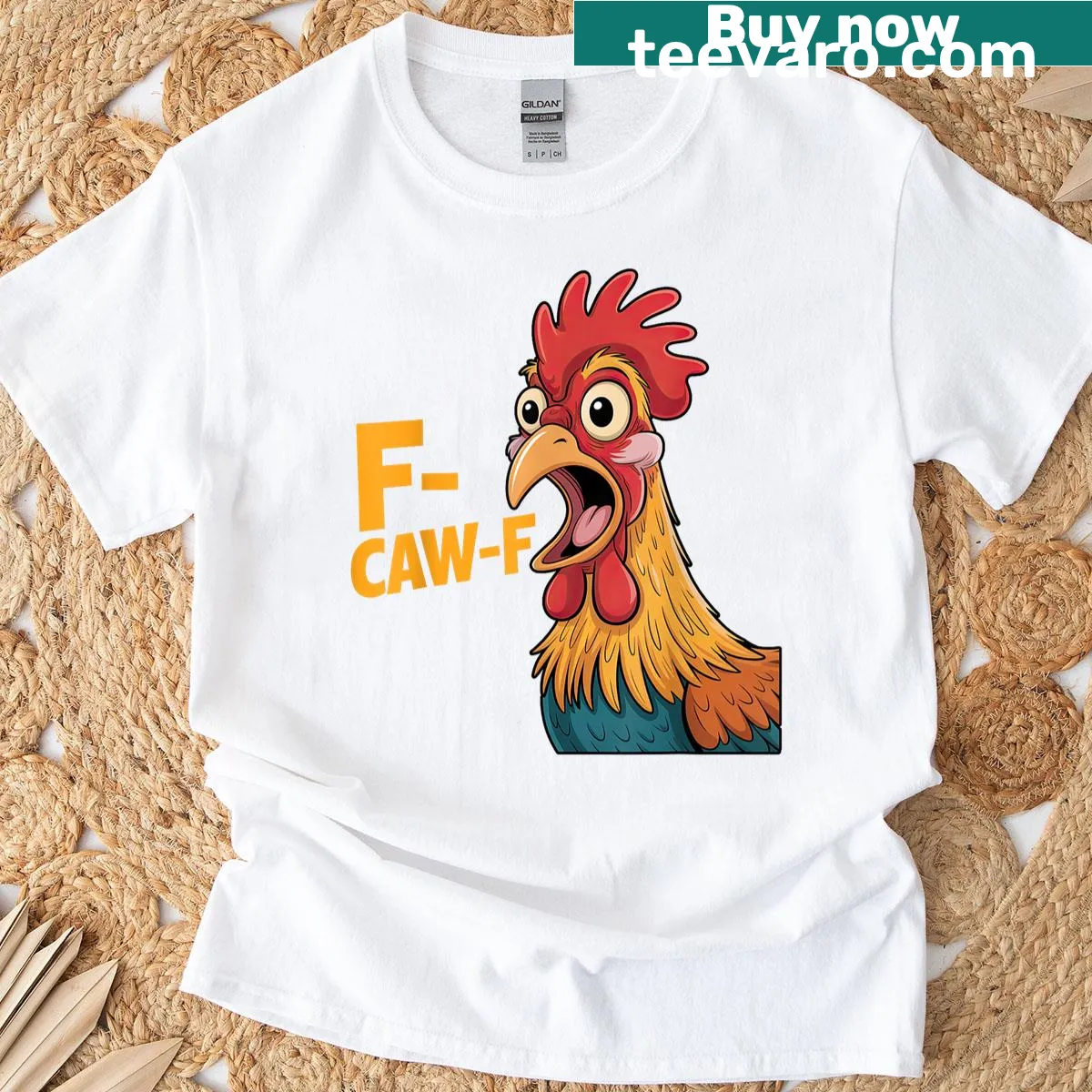 Funny chicken quote T-shirt with rooster graphic — on a men's t-shirt