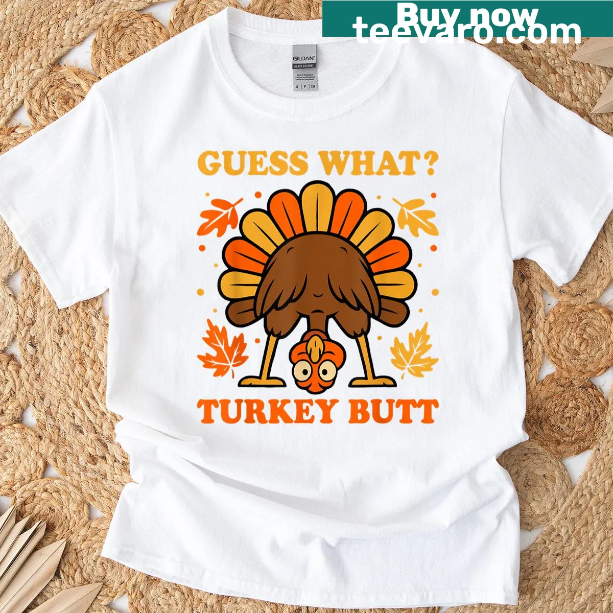 Playful Thanksgiving T-shirt for kids with turkey graphic and text — on a men's t-shirt