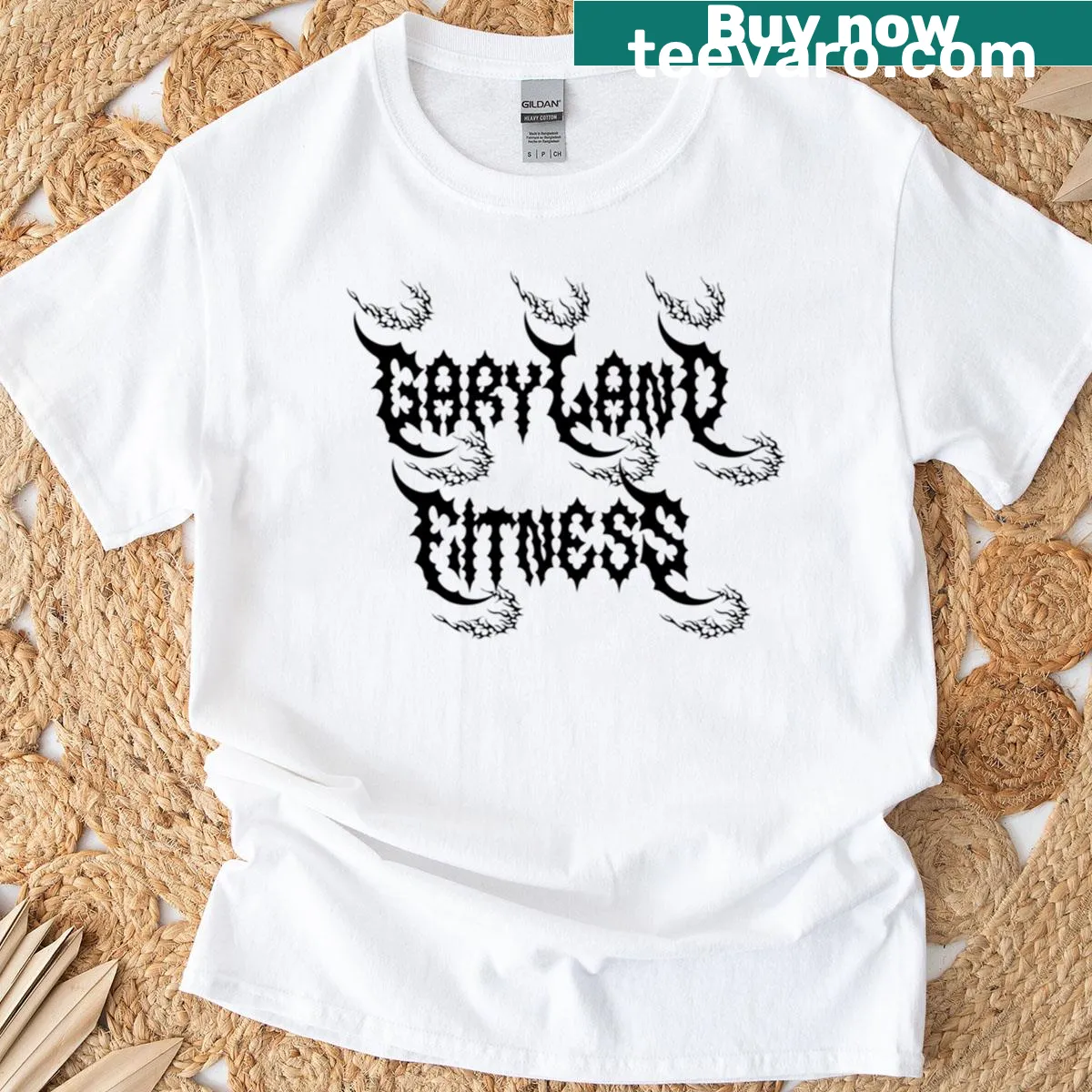 Dark tribal logo for Garyland Fitness on a T-shirt — on a men's t-shirt
