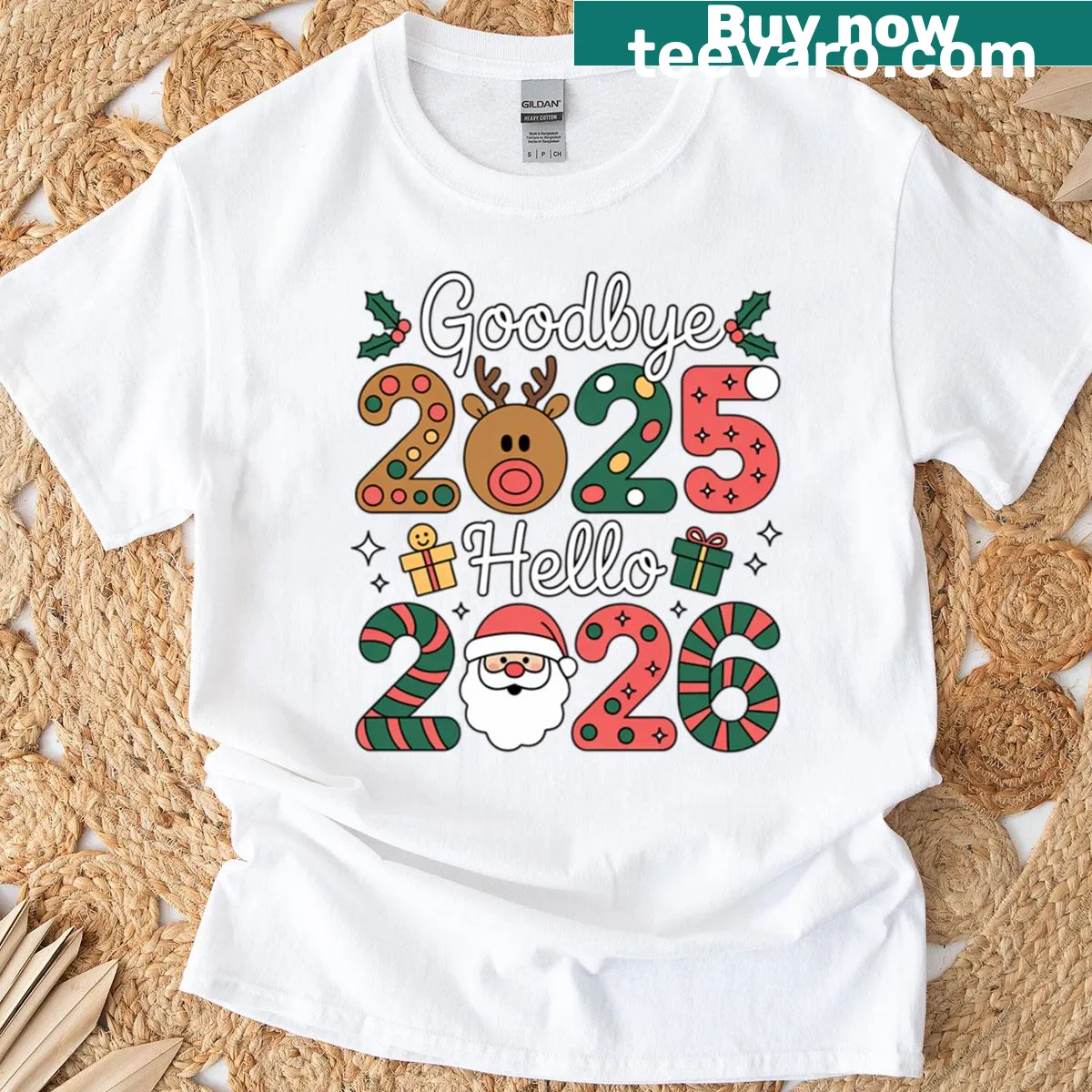 New Year-themed T-shirt with Goodbye 2025 and Hello 2026 text — on a men's t-shirt