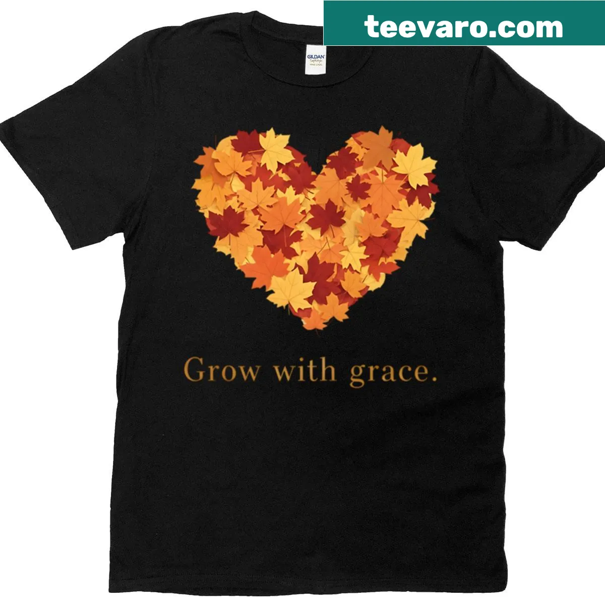 T-shirt with an illustration of an autumn leaf heart design — on a men's t-shirt