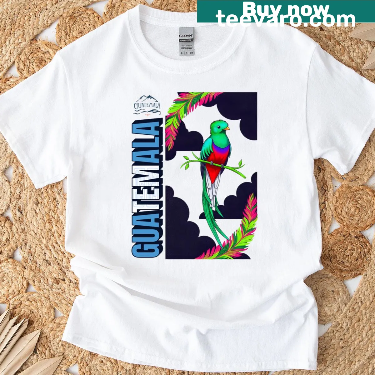 Quetzal bird graphic representing Guatemalan pride on t-shirt — on a men's t-shirt