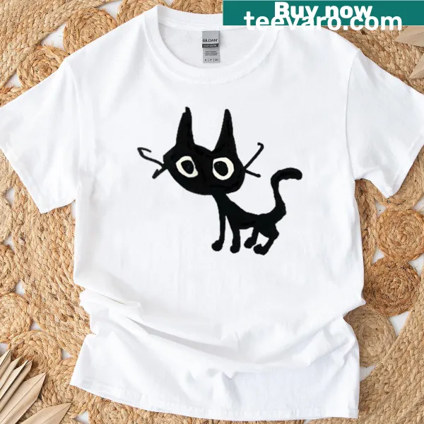Adorable Halloween T-shirt featuring a cartoon black cat
