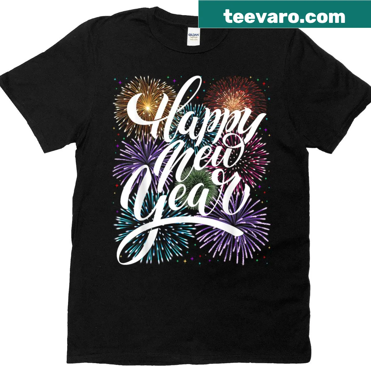 Family matching t-shirts for New Year with fireworks design — on a men's t-shirt