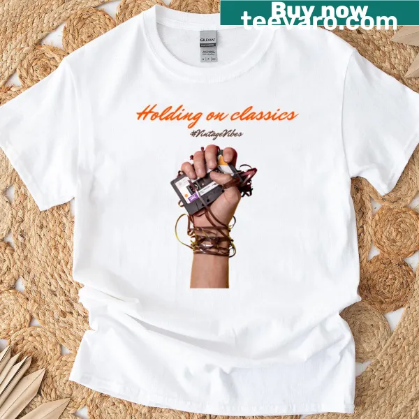 Minimalist T-shirt with typography design 'Holding On Classics'
