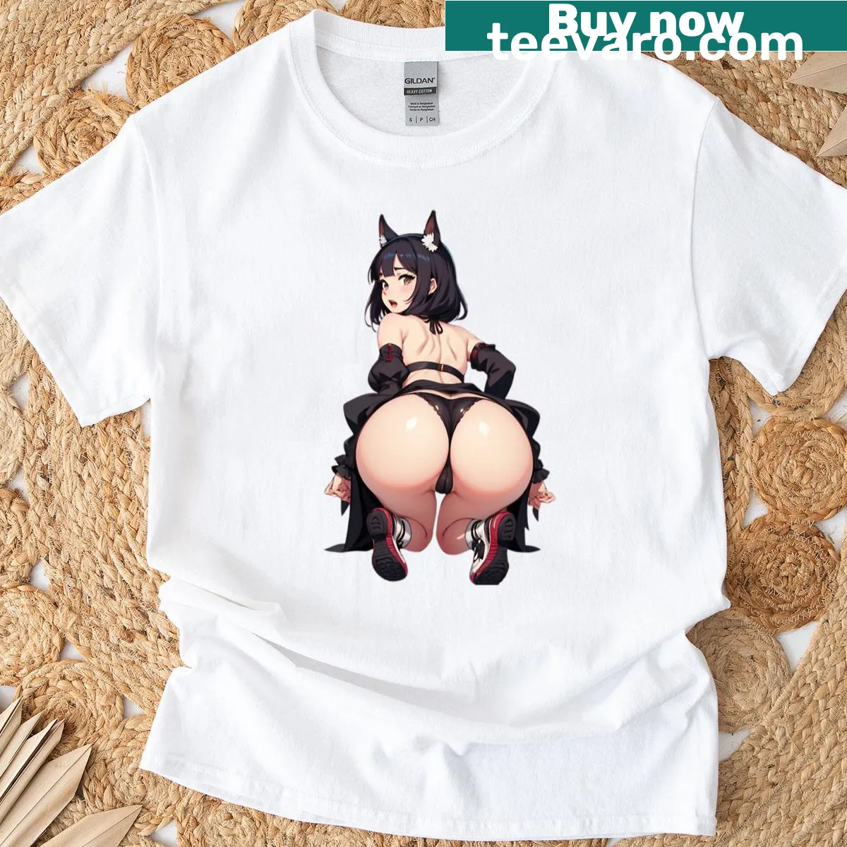 Rockabilly style pinup T-shirt with playful graphics. — on a men's t-shirt