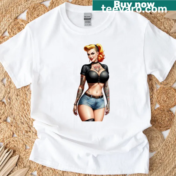 Cartoon vintage anime girl graphic on a playful t-shirt.