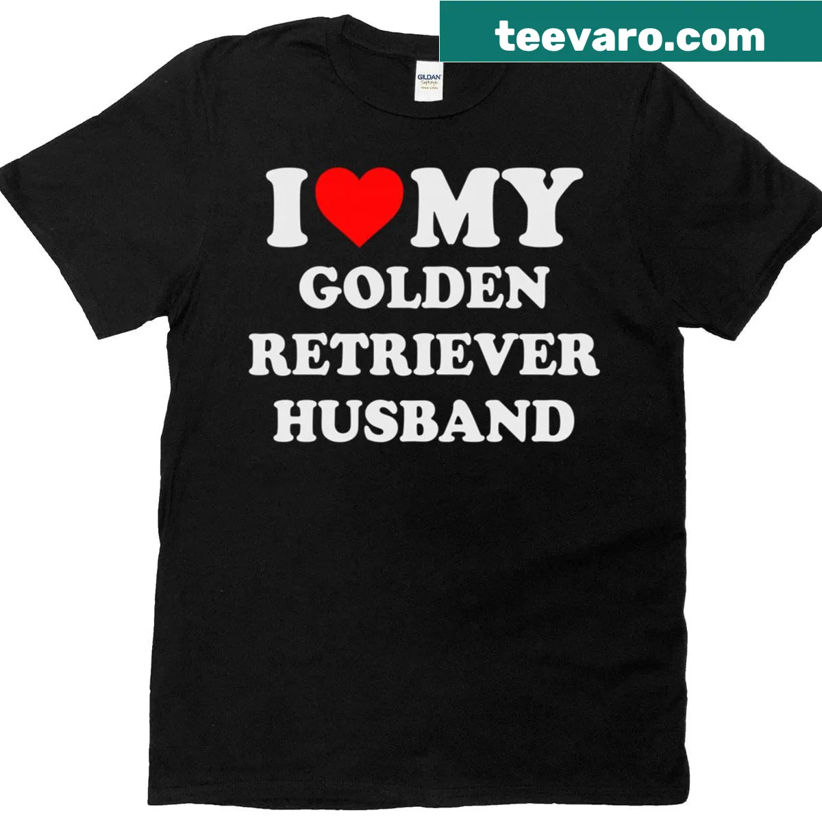 Funny marriage humor t-shirt saying I Love My Golden Retriever Husband — on a men's t-shirt