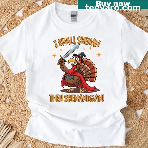 Funny Thanksgiving t-shirt with playful pun about shenanigans
