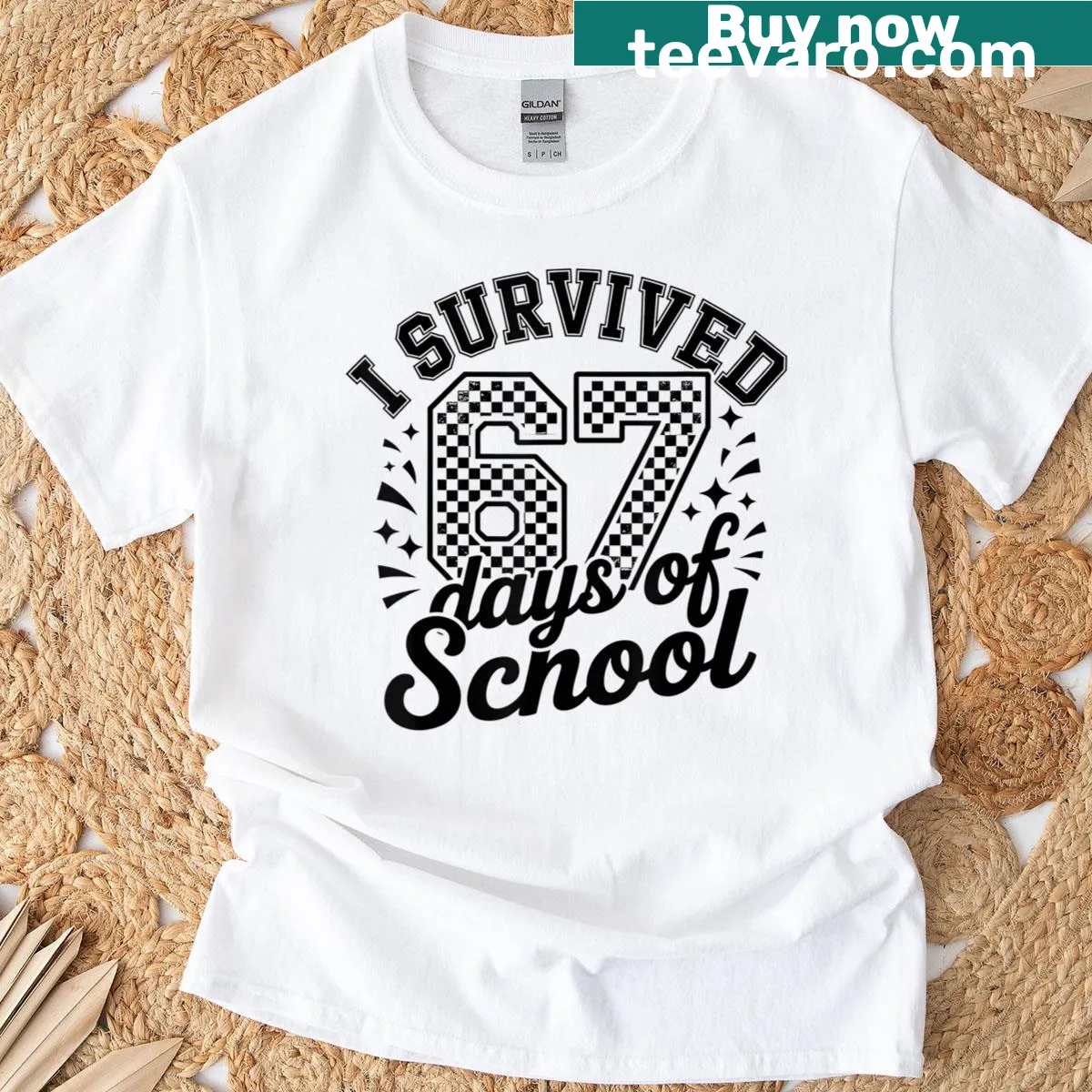 T-shirt celebrating school survival with bold text for students — on a men's t-shirt