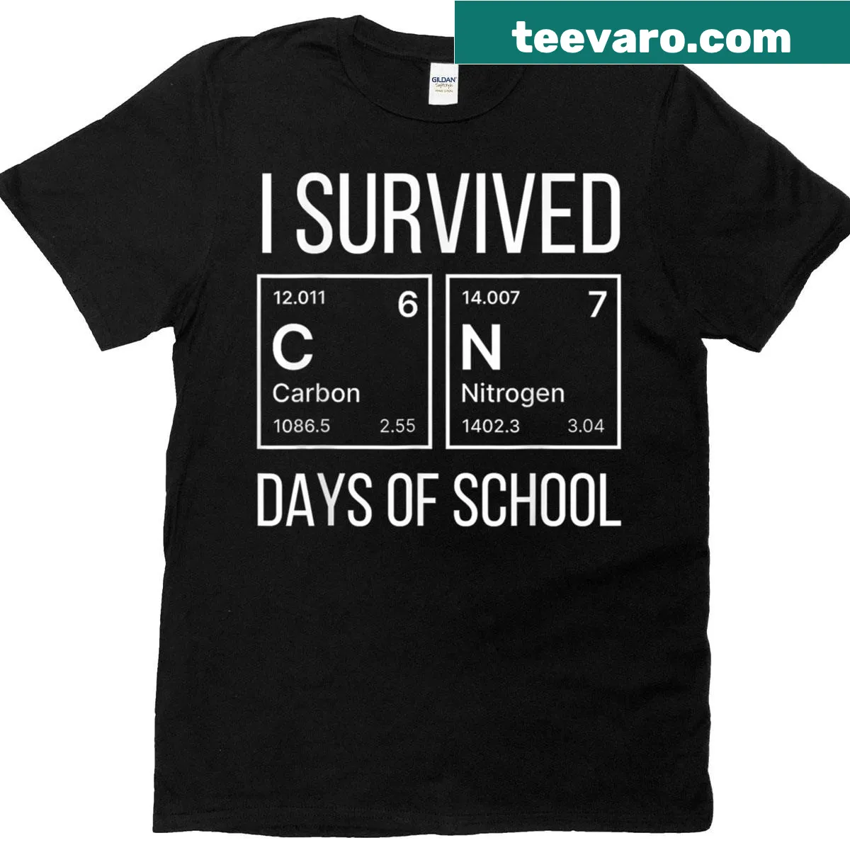 Funny chemistry-themed tee with meme graphic about surviving school — on a men's t-shirt