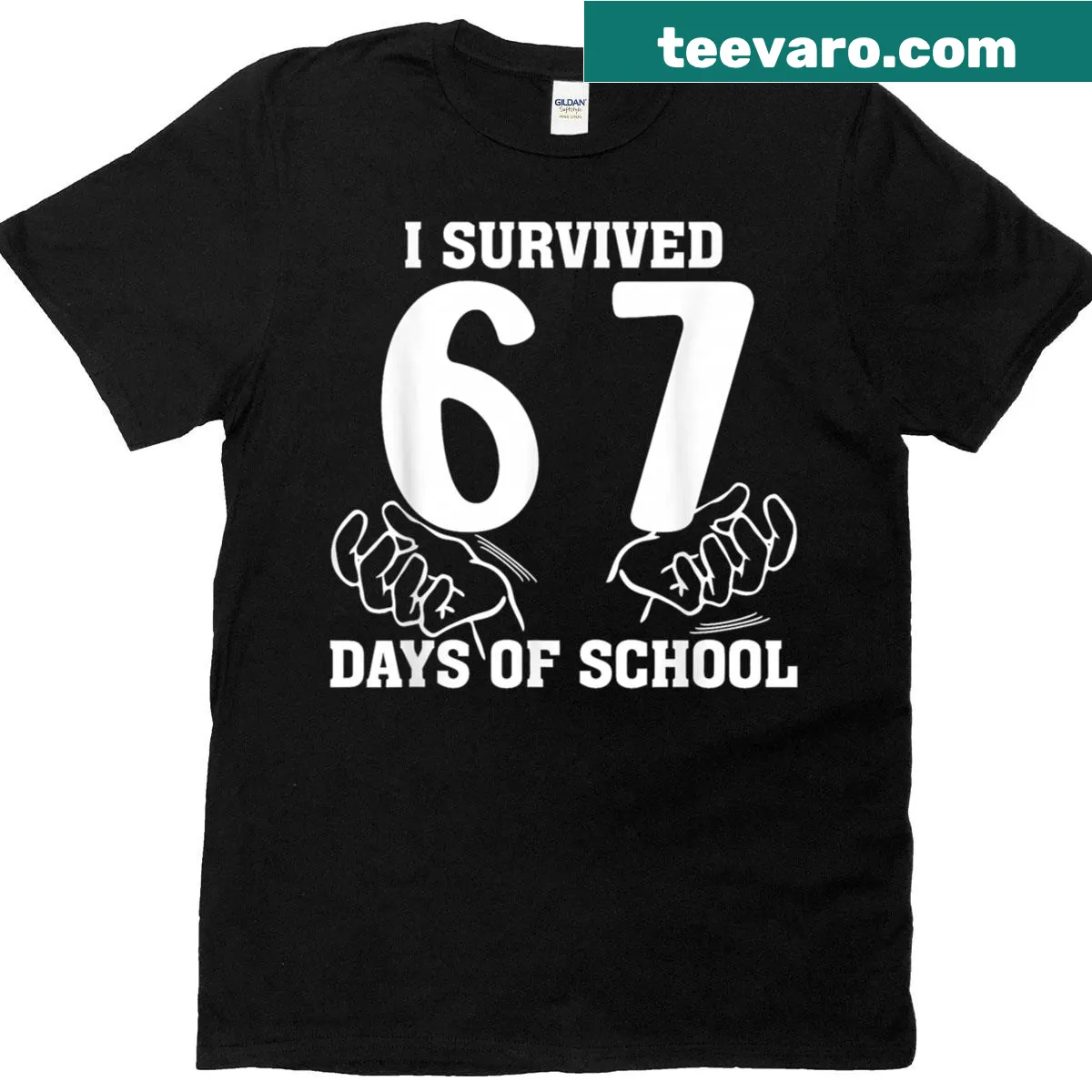Funny school meme t-shirt about surviving 67 days — on a men's t-shirt