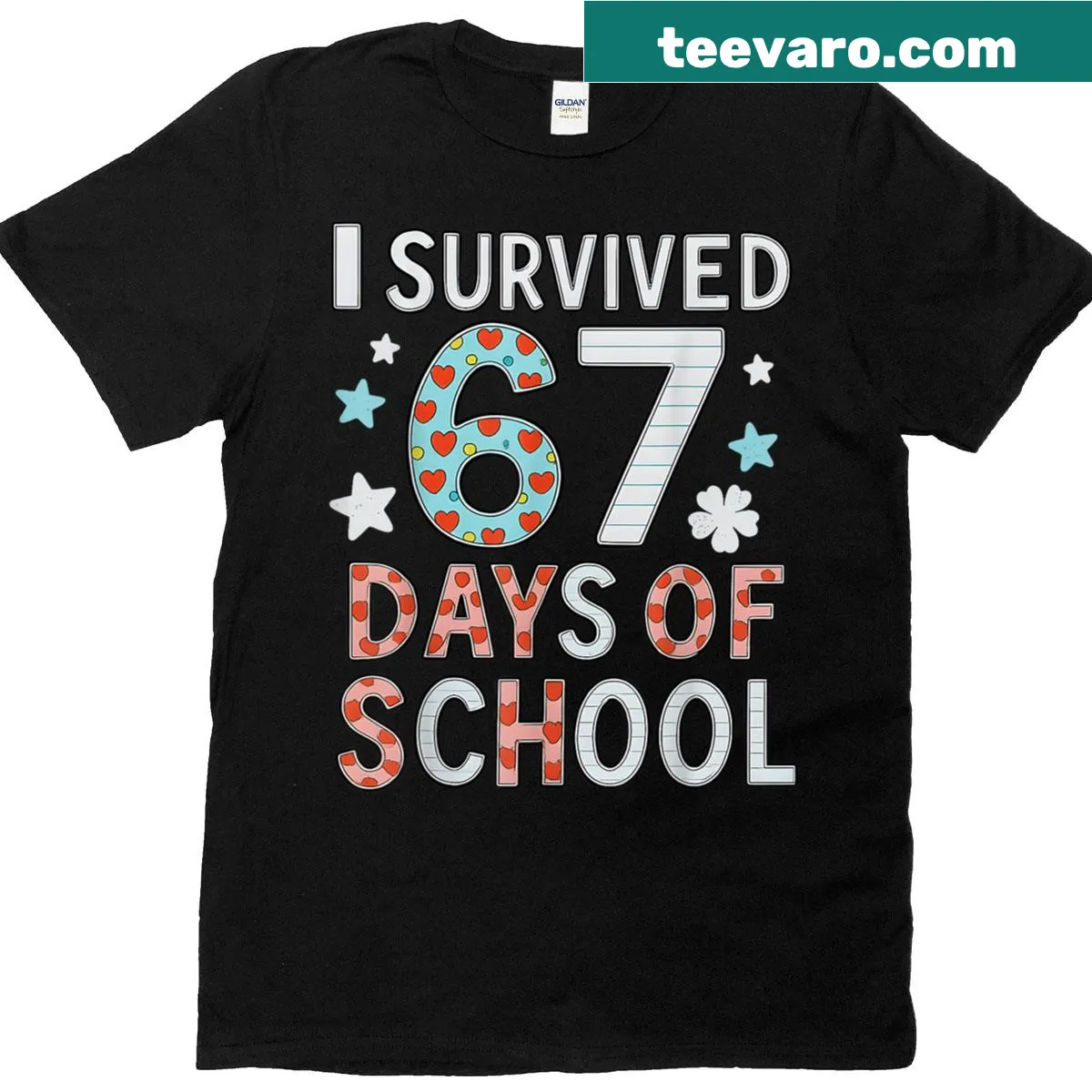 Memorable graphic t-shirt celebrating surviving 67 days of school — on a men's t-shirt
