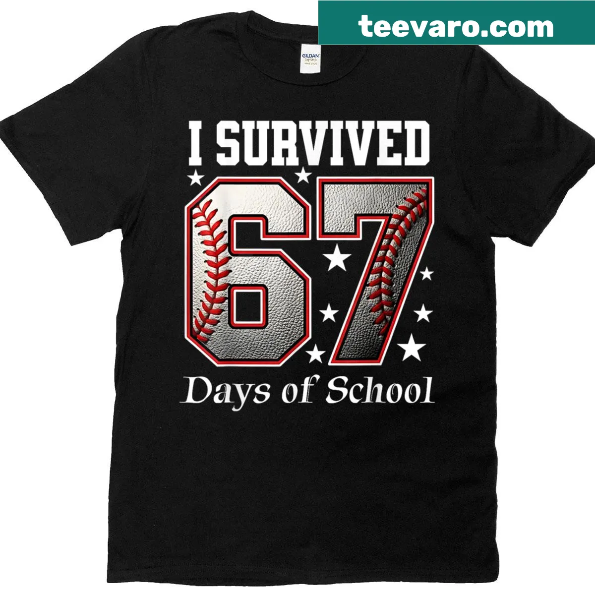 Baseball-themed t-shirt with humorous text about surviving school — on a men's t-shirt